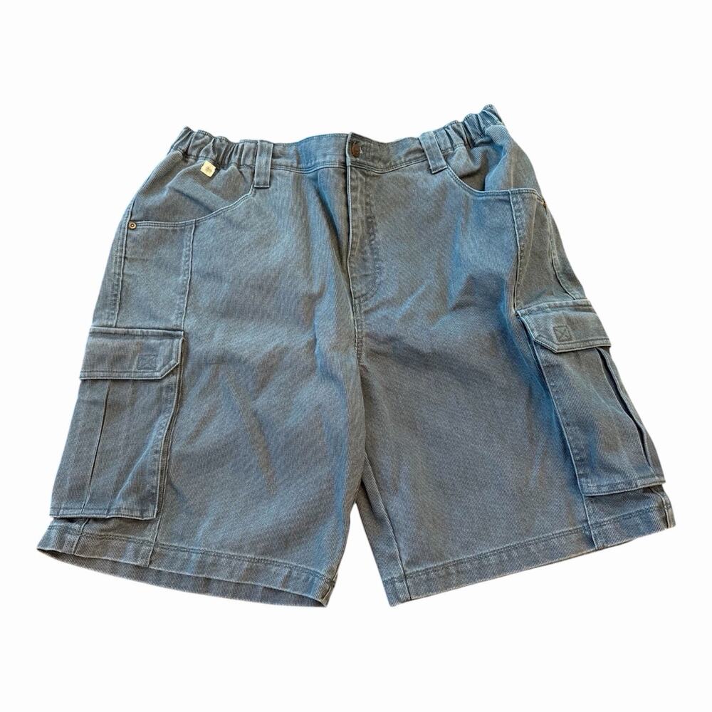 The Territory Ahead Mens XL Corduroy Cargo Shorts Elastic Waist Blue Gray Cotton